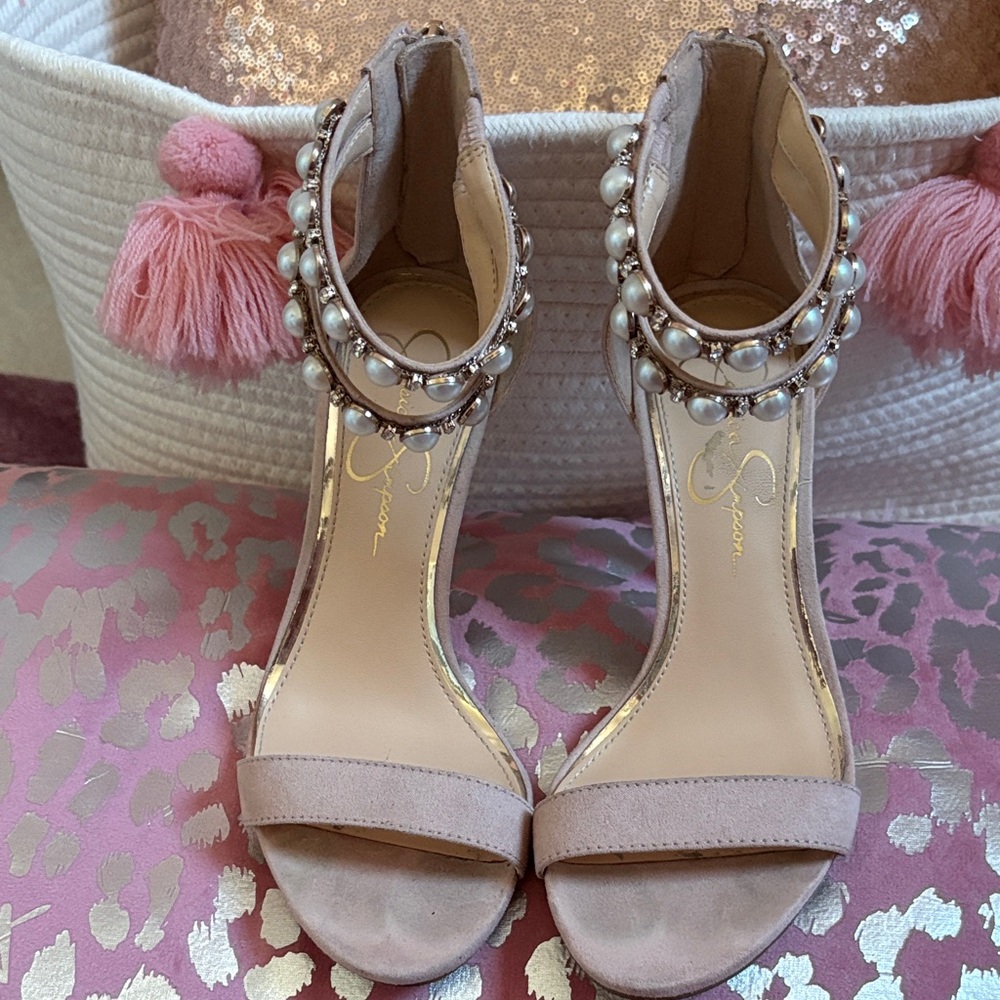 Jessica Simpson Blush Pearl Embellished Heels